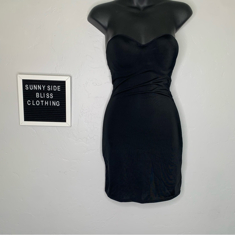 Heavenly Black Strapless Molded Cup Shapewear Slip Dress Bodycon Control Size M